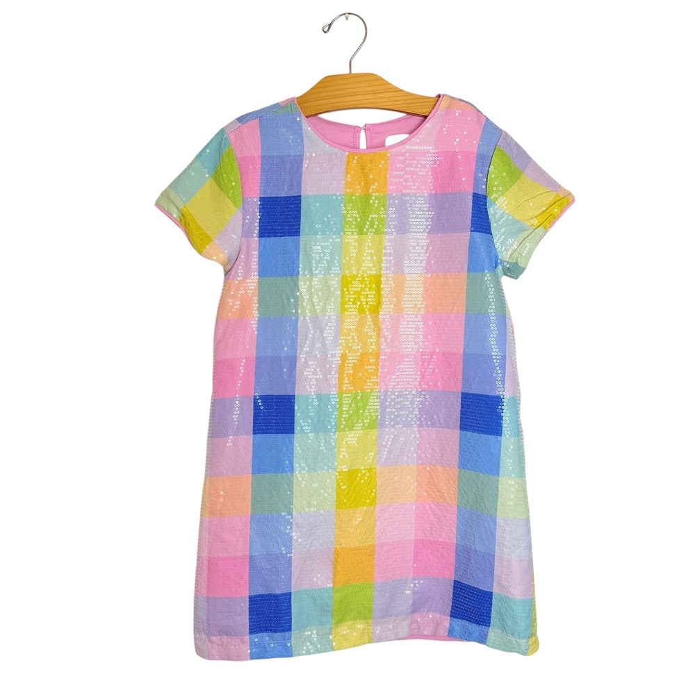 Rockets of Awesome Girls Rainbow Gingham Sequin Shift Dress Size 10 Plaid Party